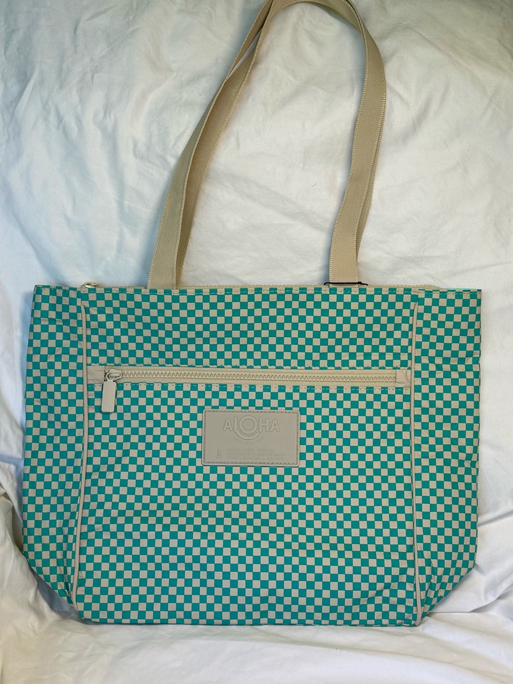 NWT ALOHA Collection Go-To Tote Blue Lagoon Sandstone Check Gingham